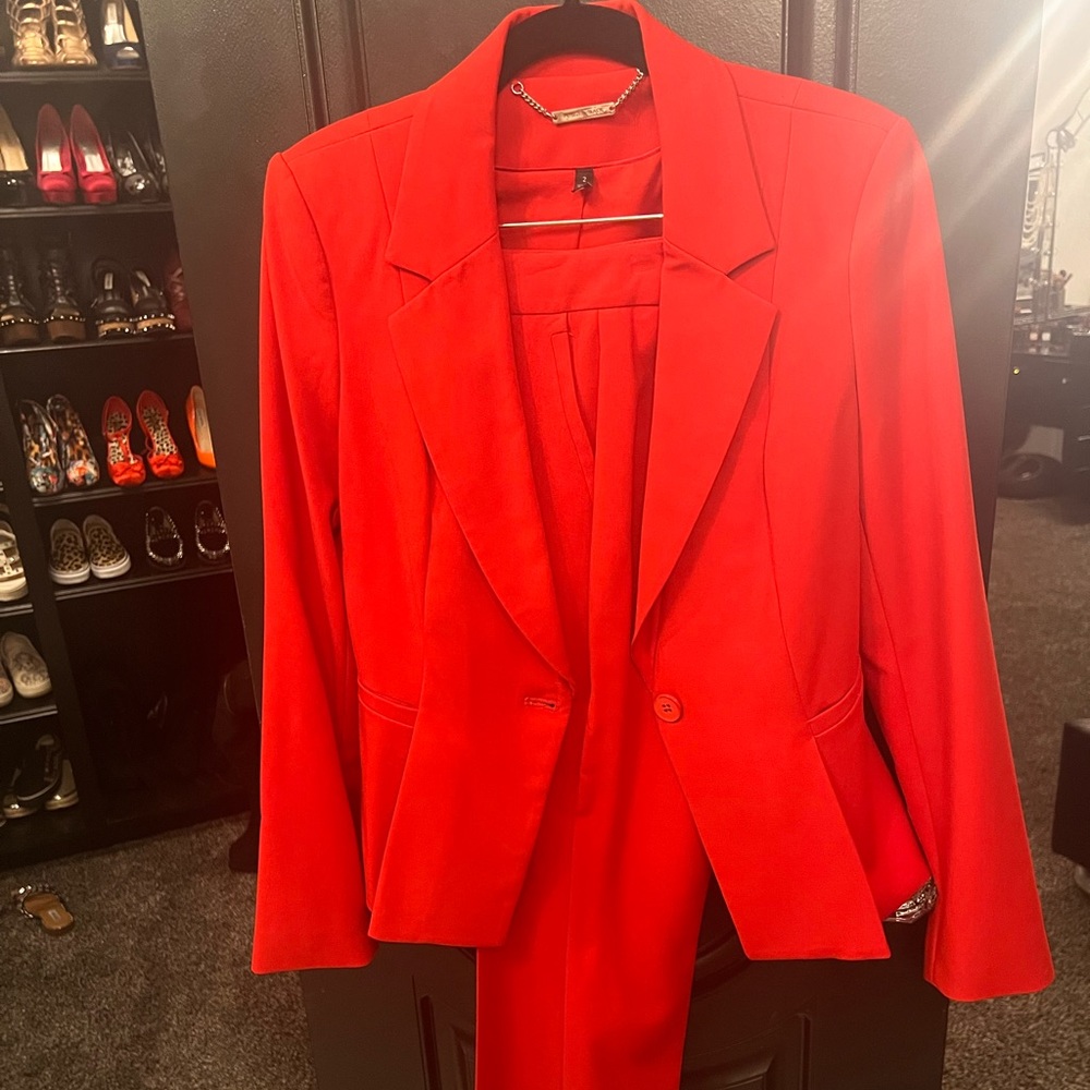 White House Black Market two piece suit in rich true Red Color.